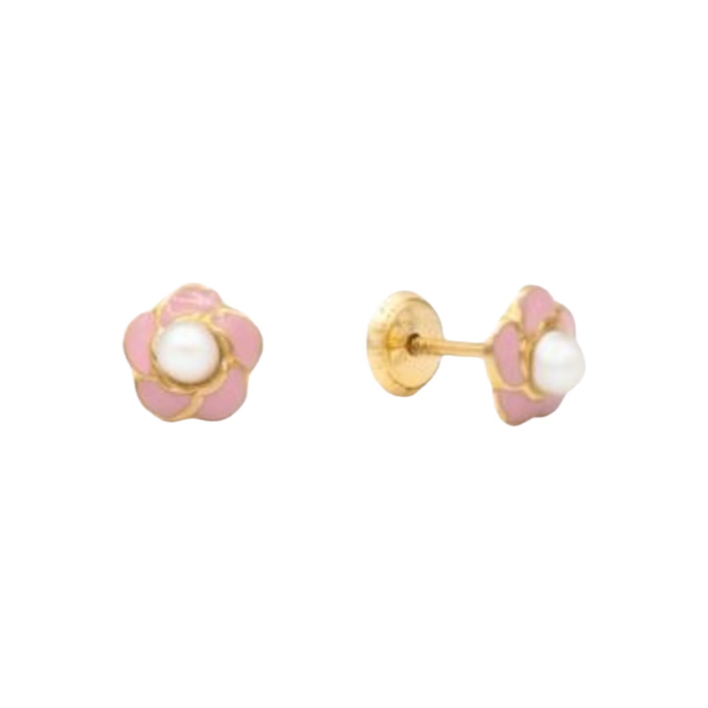 Aretes de Perla y Flor de Enamel Rosado