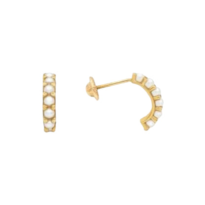 Aretes de Oro con Perla Medio Huggies